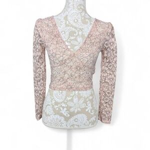 Top Shop Cropped Blush Pink T Shirt Sheer Lace Layer Going Out Romantic Floral